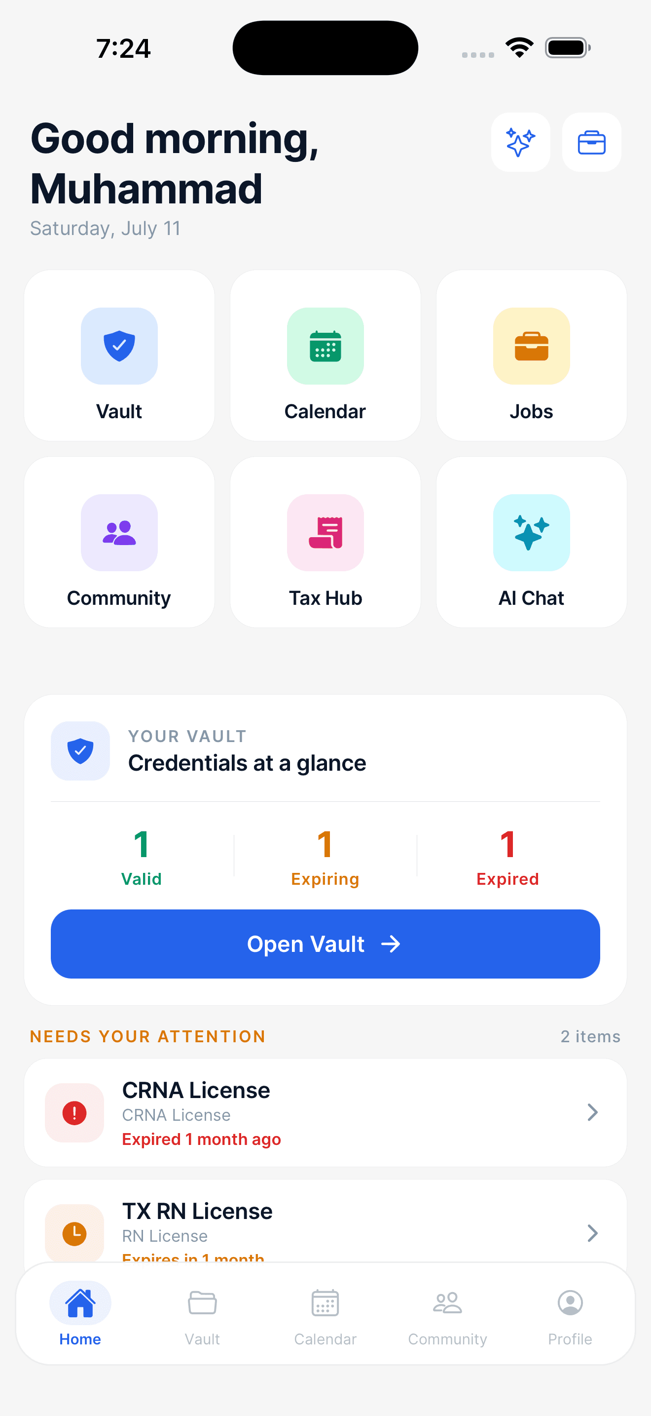 Shift Scout app home